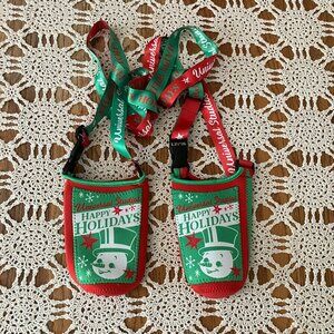 Set of 2 Universal Studios Happy Holidays Neoprene Drink Holders with Lanyards